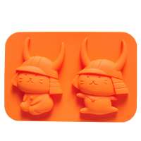 Reusable Food-Grade 2 Holes Silicone Ice Cream Tray Animal Cat Shape Ice Mold